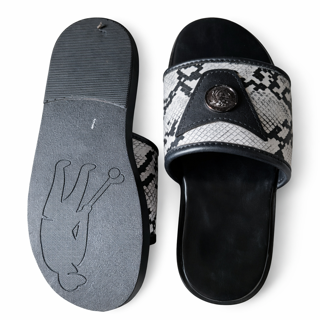 Reptile Pattern Slide Sandals with wide strap